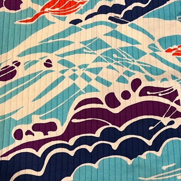 Toby Tanner Vintage 60s Abstract Belted Shirt Dress, Pockets, Blue Orange 10 - Picture 8 of 10